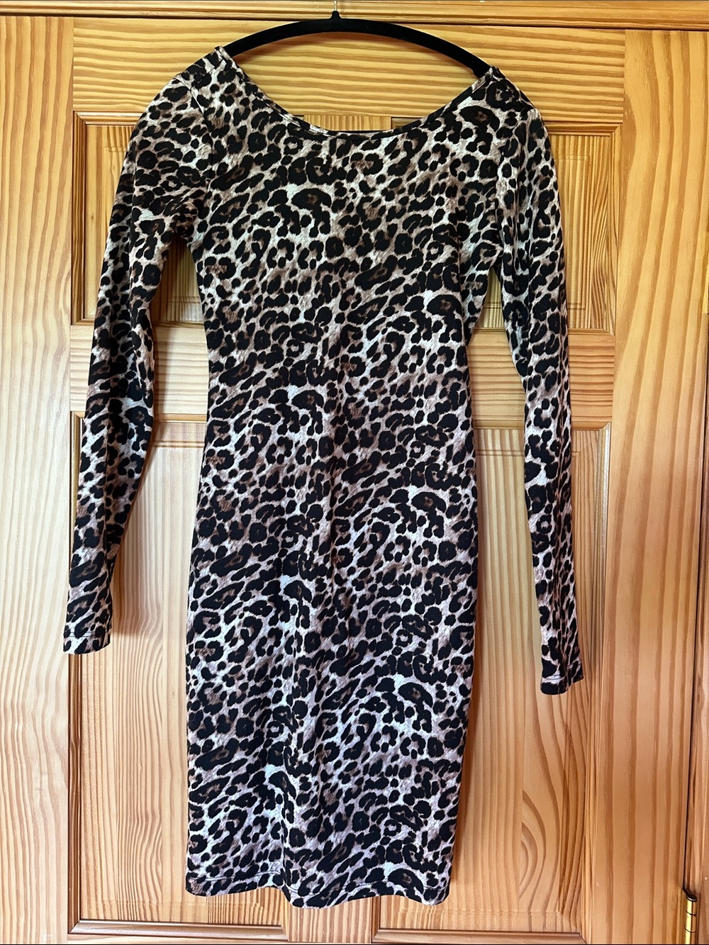 Xhileration Leopard Print Long Sleeve Bodycon Dress - Brown size S
